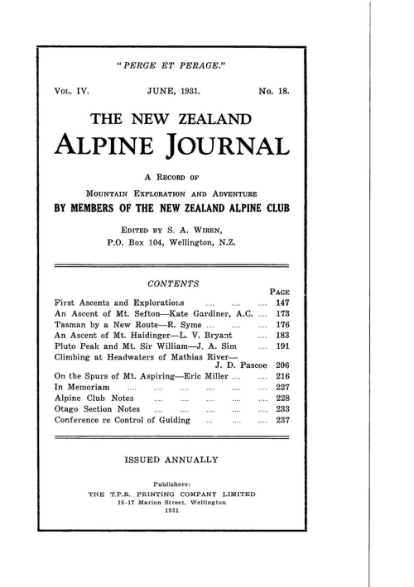 New Zealand Alpine Journal 1931 Vol 4 No 18 cover
